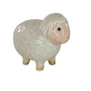 Vintage Ceramic Sheep Miniature Figurine Whimsical Cute Puffy *Chipped*